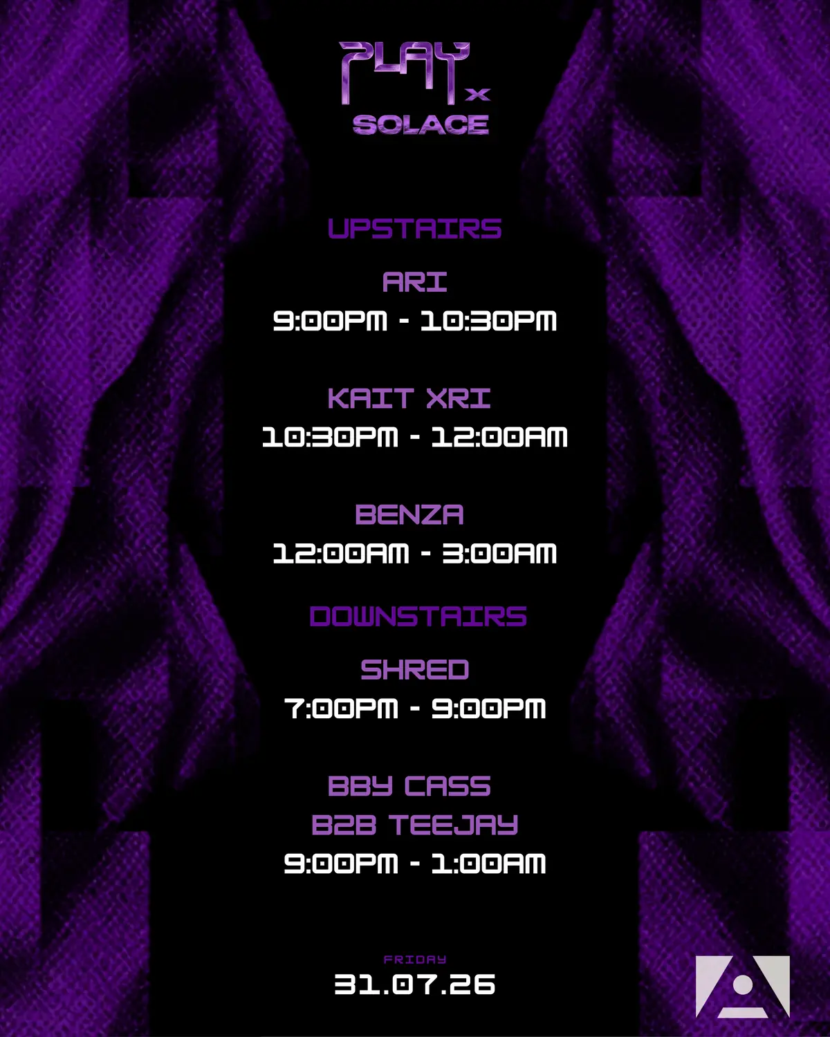 Play x Solace presents BENZA set times