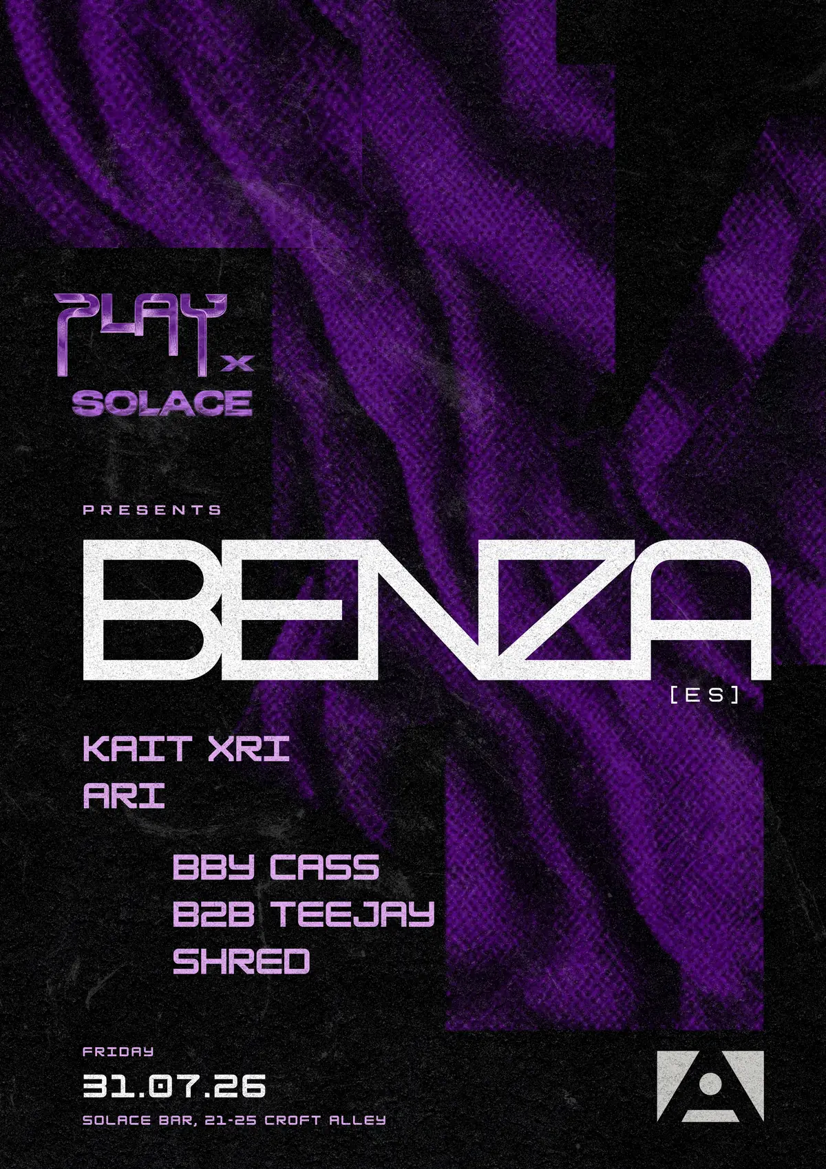 Play x Solace presents BENZA flyer